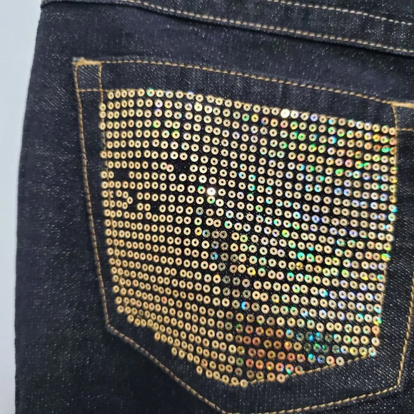 Baby Phat Junior's Y2K Black Gold Contrast Sequin Embellished Bootcut Jeans Sz 9 - Picture 9 of 10